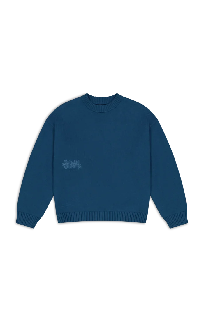 BLUE SANSCRIPT KNIT